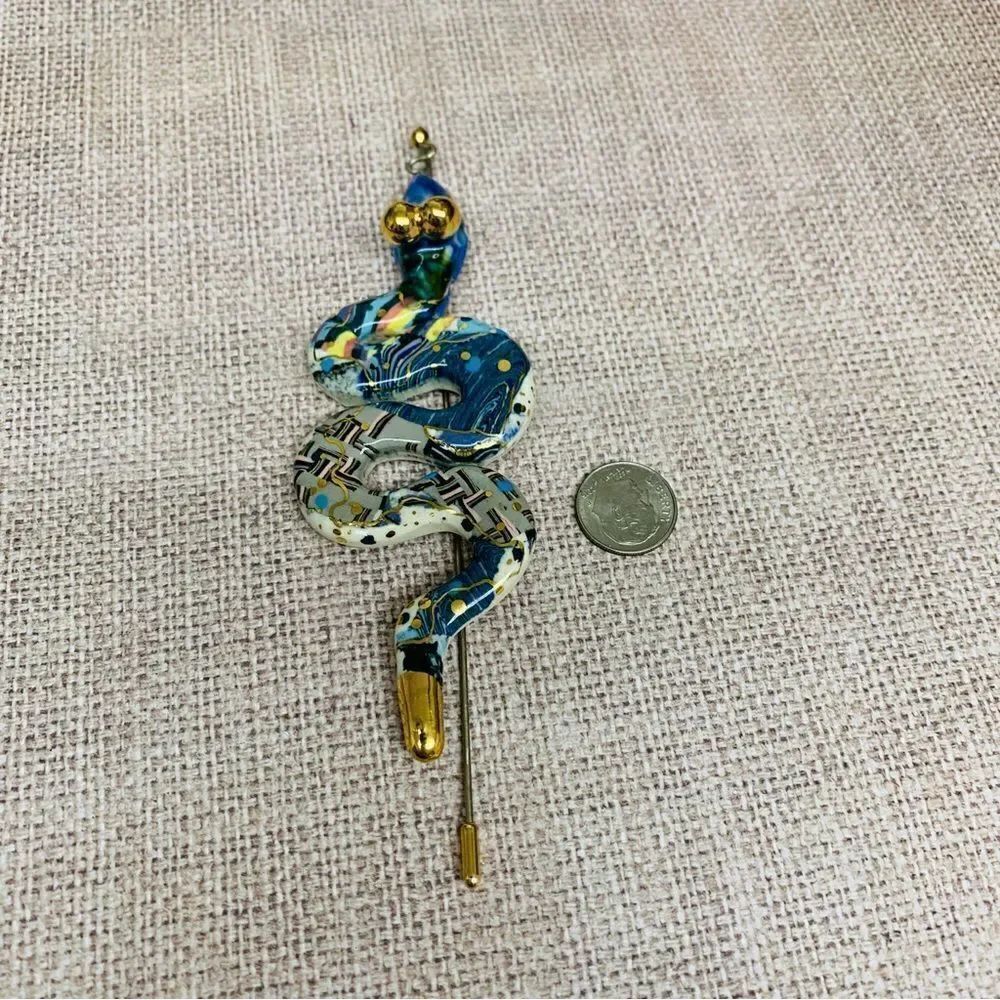 VTG Cynthia Chuang Porcelain Snake‎ Stick Pin Brooch Signed Jewelry 10